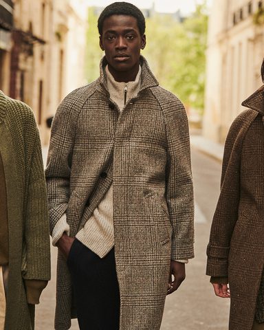 Johnstons of Elgin Balmacaan Coat in Glen Check lambswool