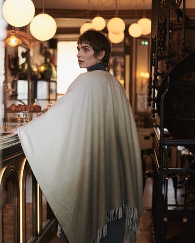 Johnstons of Elgin Ombré Cashmere Cape in olive grey