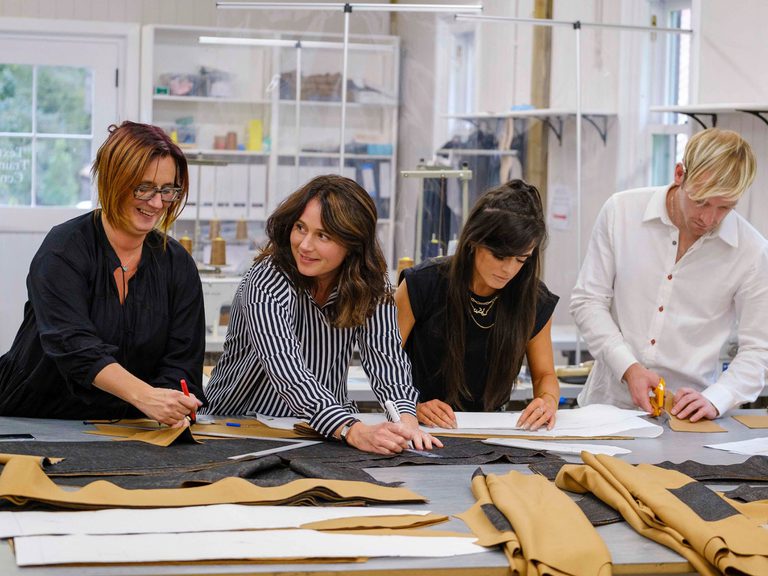 From left to right: Jillian Halfpenny is setting up a small batch luxury production micro-manufacturing business, ‘In The House Of’. Tracy Whalen is keen to develop her business activities to be long lasting and transcend generations. Nicole Christie has launched her own luxury womenswear brand, ‘Ellipsis’, drawing on her acquired skills. Graeme Bone is currently developing his own label sustainable clothing brand and would ultimately like to offer sustainable dressing from head to toe.