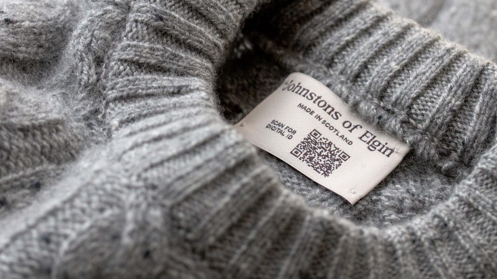 Johnstons of Elgin cashmere sweater with Digital ID QR code
