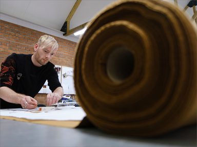 Graeme Bone working on his textile project
