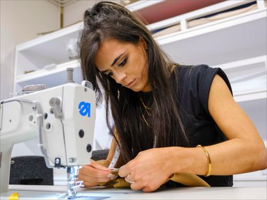 Nicole Christie working on her textile project